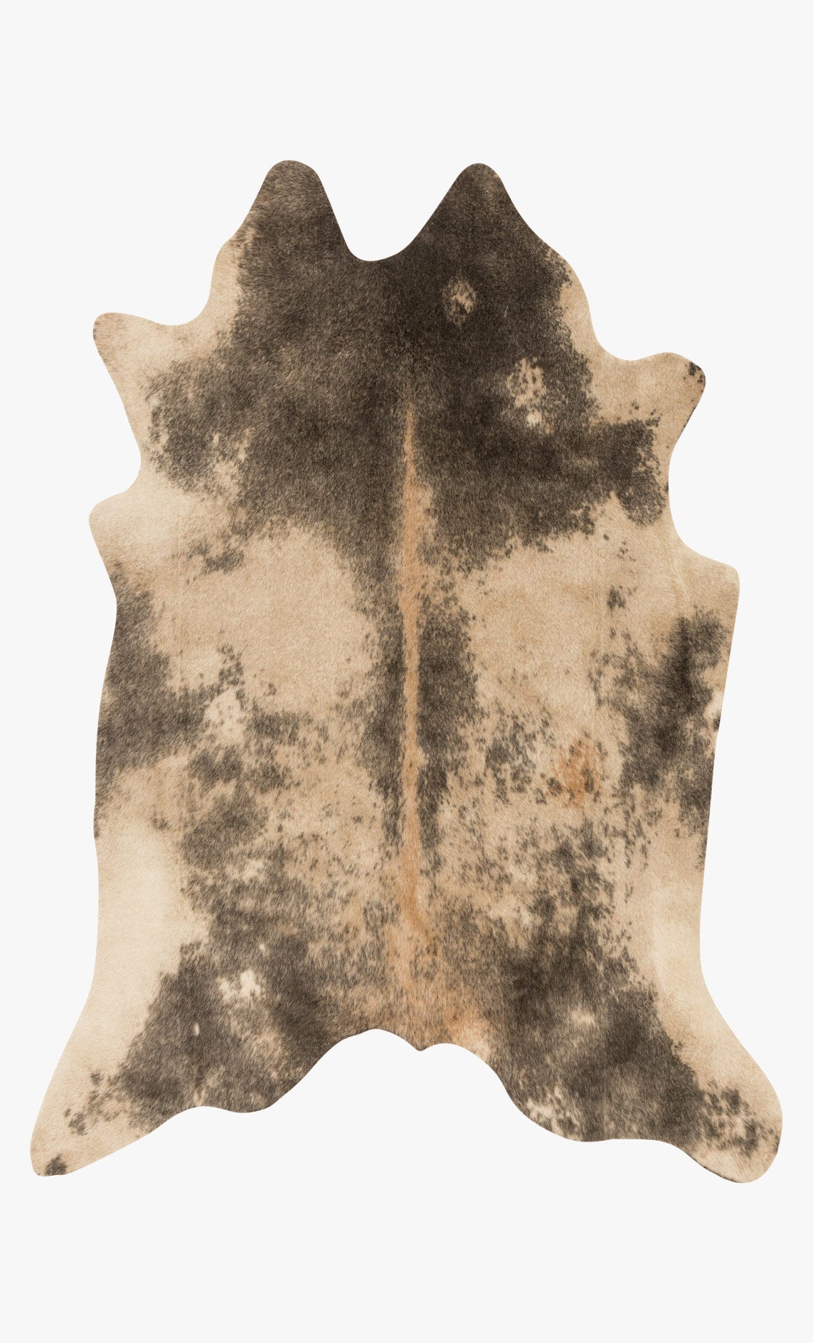 Beige and ash power-loomed hide-shaped area rug with mottled pattern