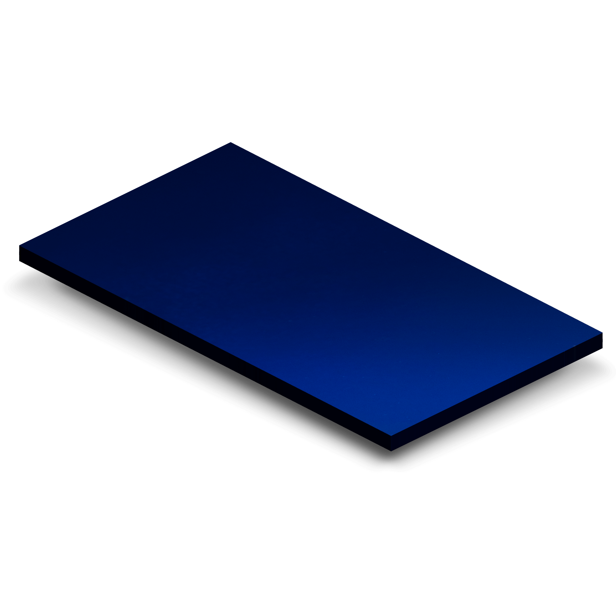Glossy blue rectangular panel sample with beveled edges