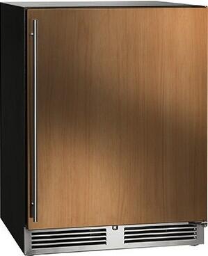 Perlick built-in compact freezer with panel-ready door, bottom vent grille, stainless frame