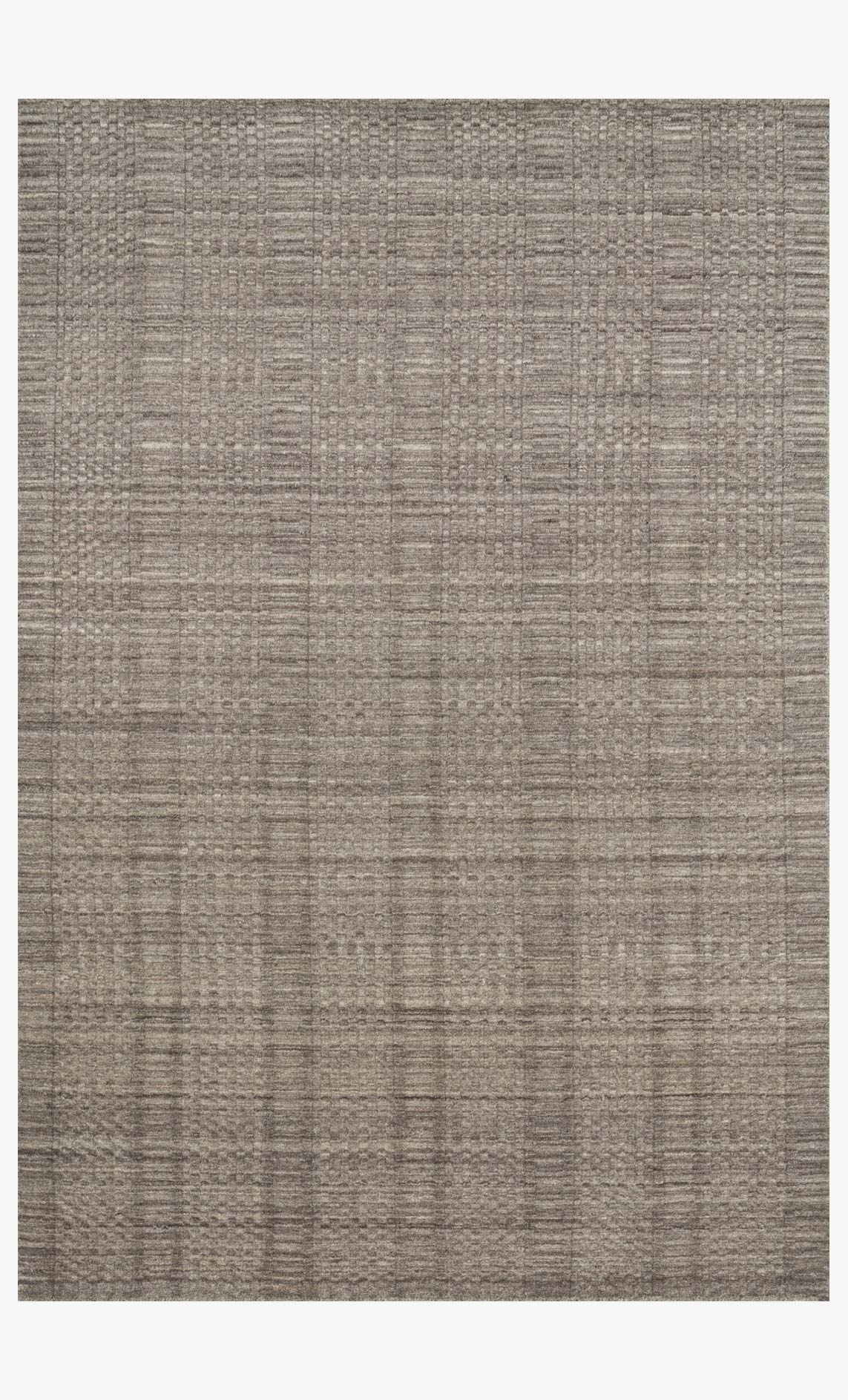 Stone hand-loomed area rug with subtle grid texture