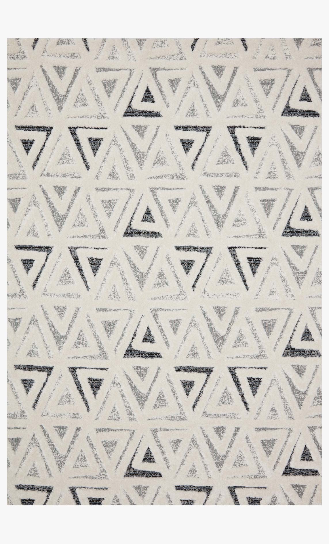 Contemporary power-loomed rug with cream base and navy geometric triangle pattern