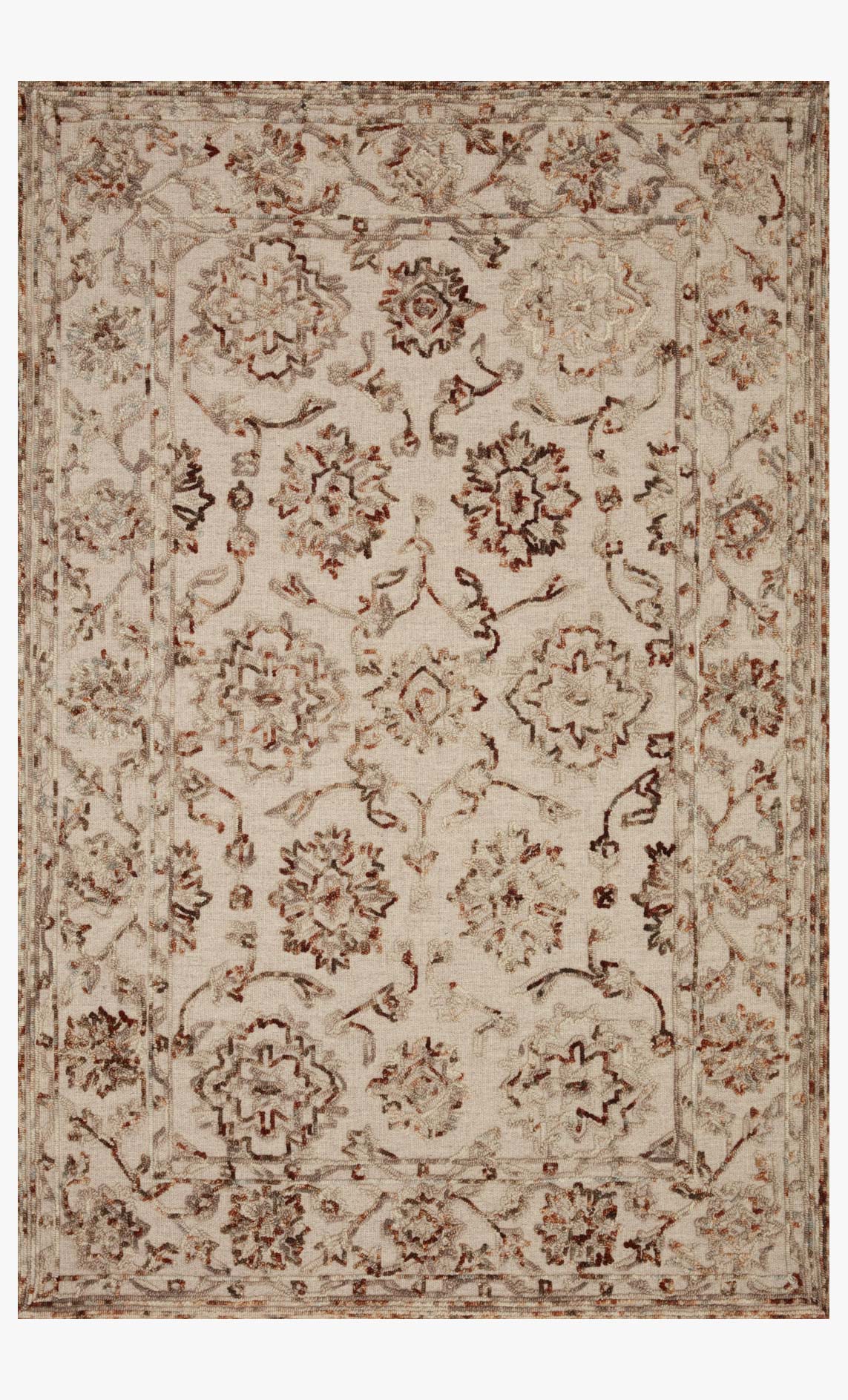Taupe and rust traditional hooked rug with ornate scrolling medallion pattern