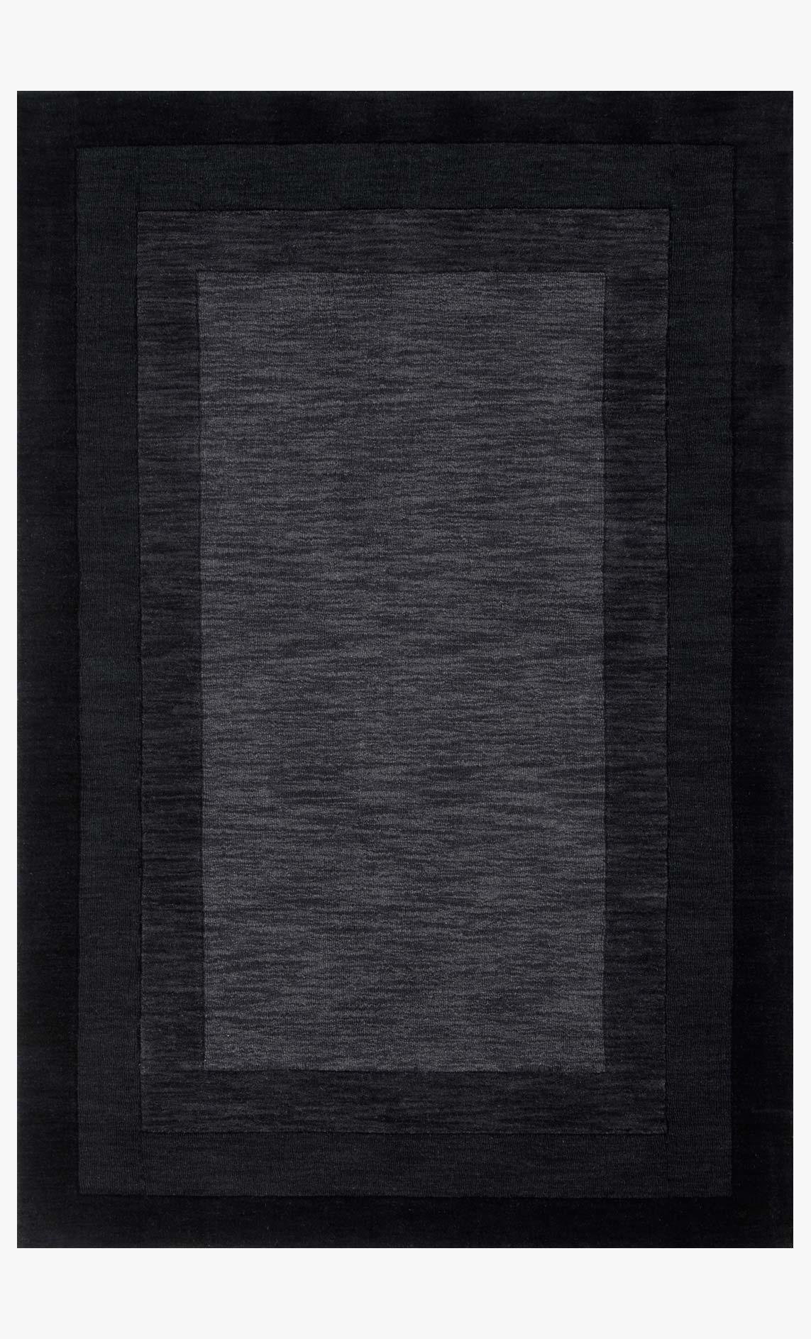 Transitional hand-loomed rug, dark grey and charcoal with framed border pattern