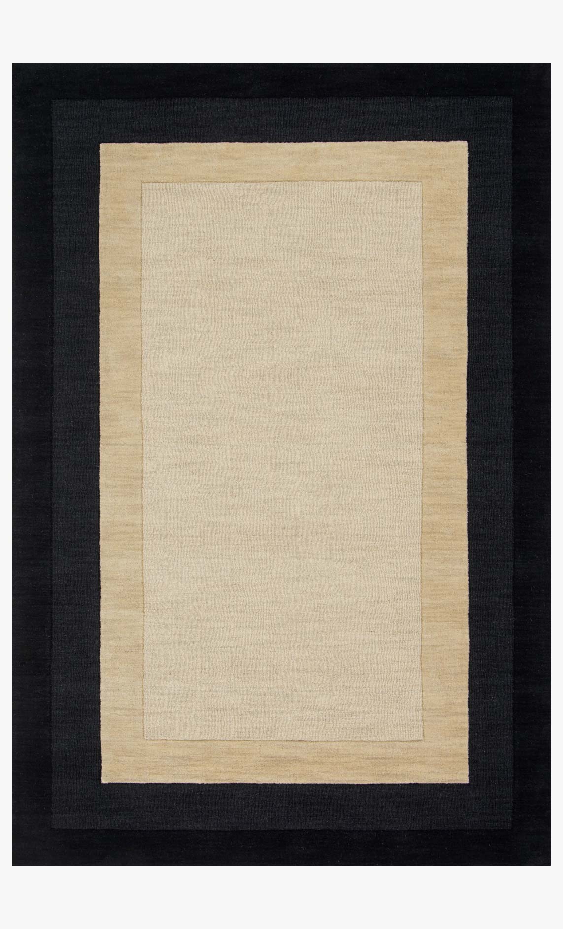 Transitional hand-loomed rug with ivory center and charcoal border frame, rectangular