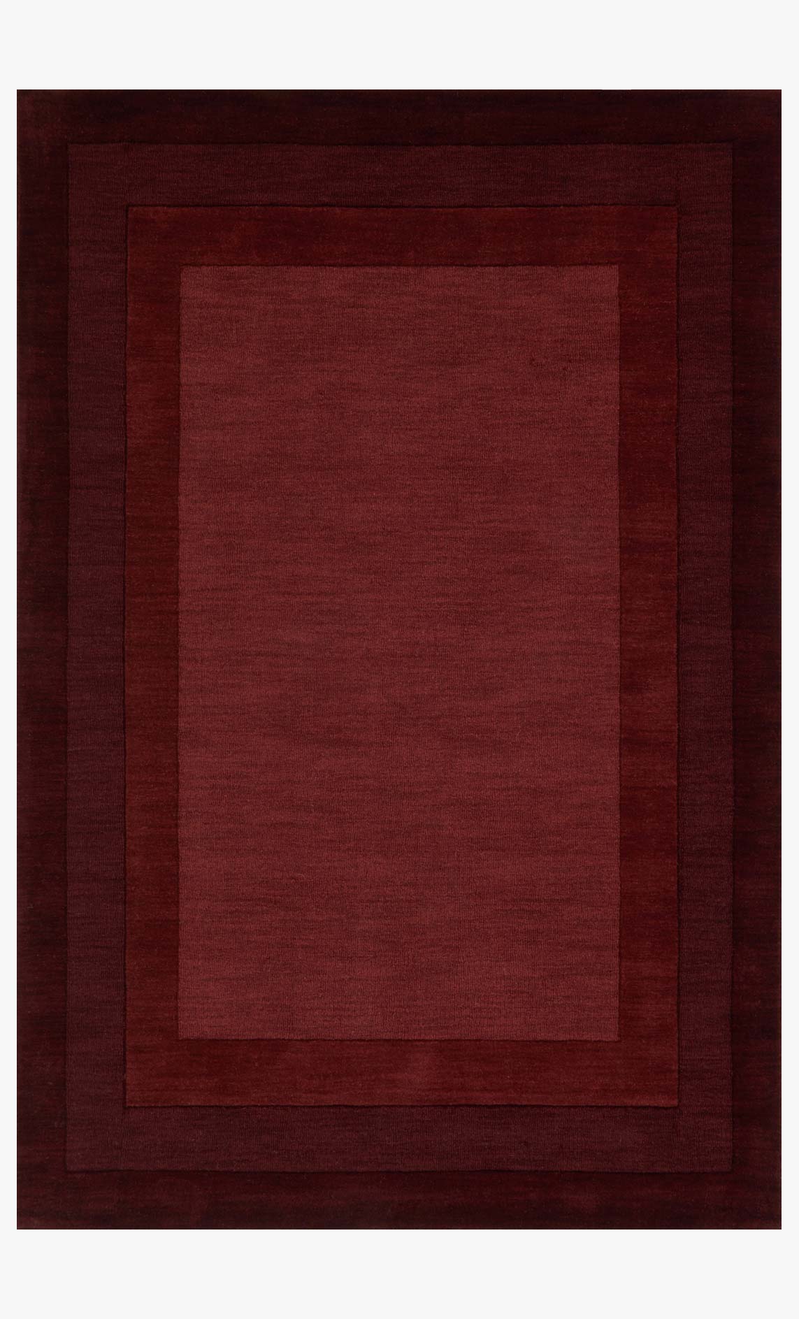 Hand-loomed transitional rug in deep red with layered rectangular border