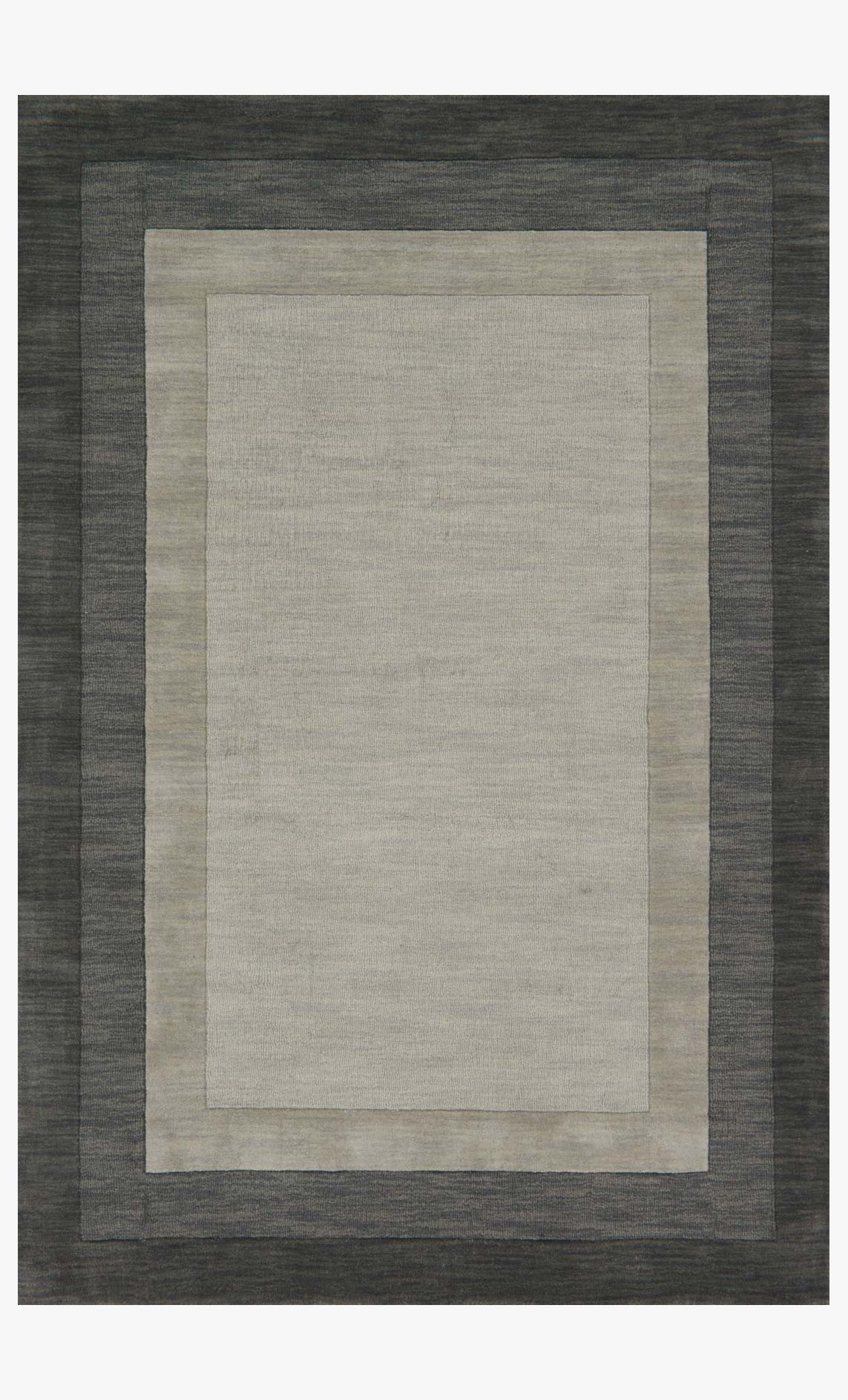 Transitional hand-loomed rug with slate gray border and light central rectangle