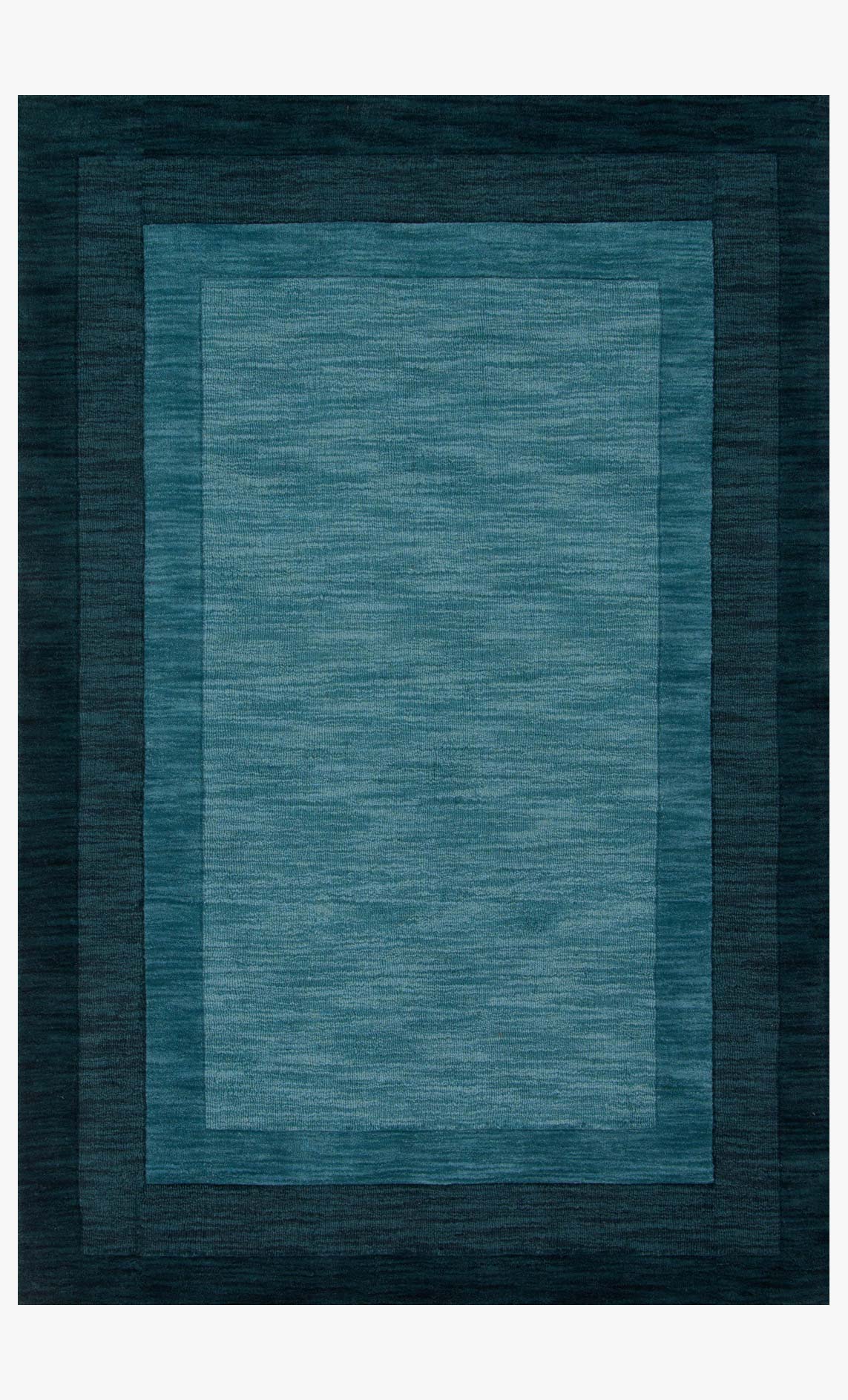Teal transitional hand-loomed rug with rectangular border and subtle texture