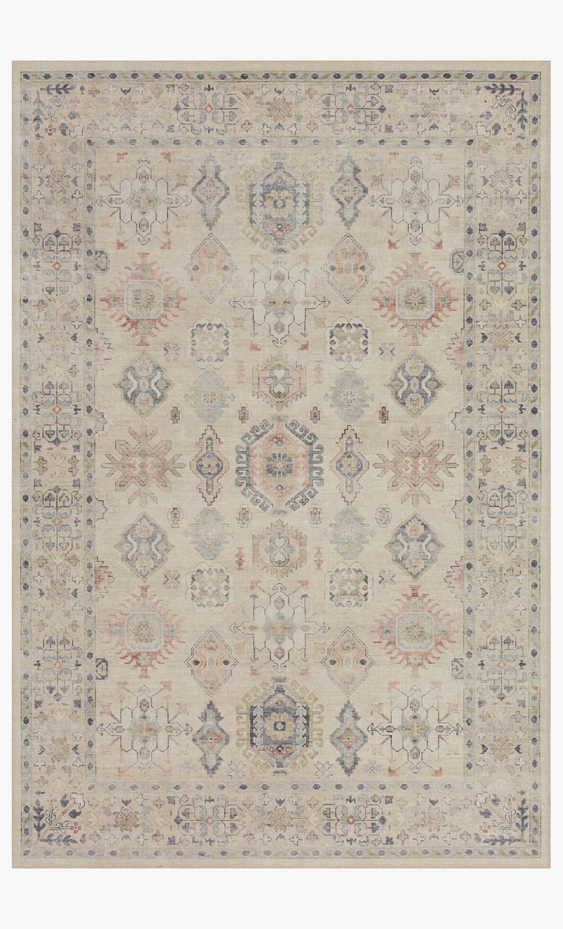 Traditional power-loomed rug in beige with multicolor geometric medallion pattern