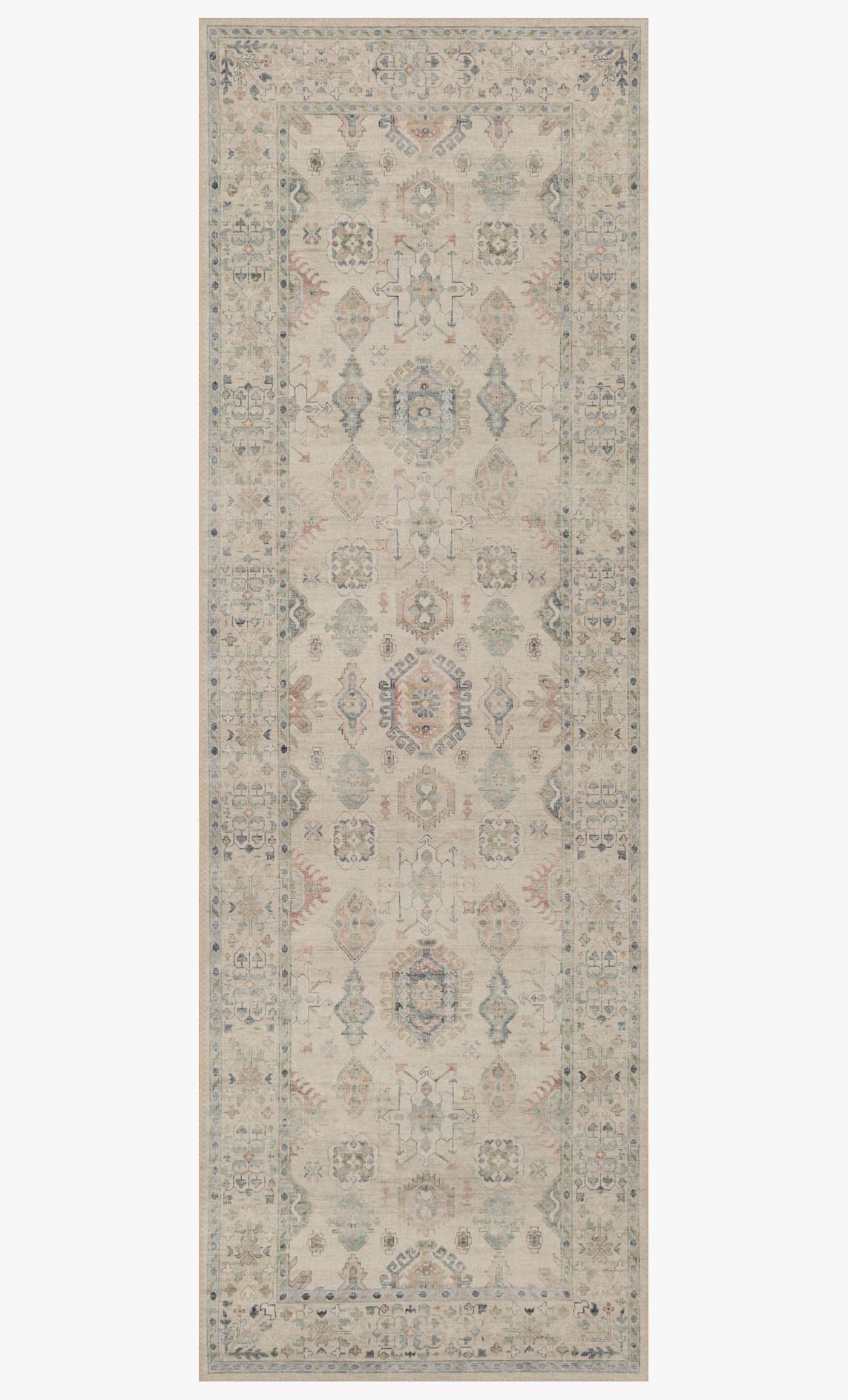 Traditional power-loomed beige rug with central medallion and border geometric design