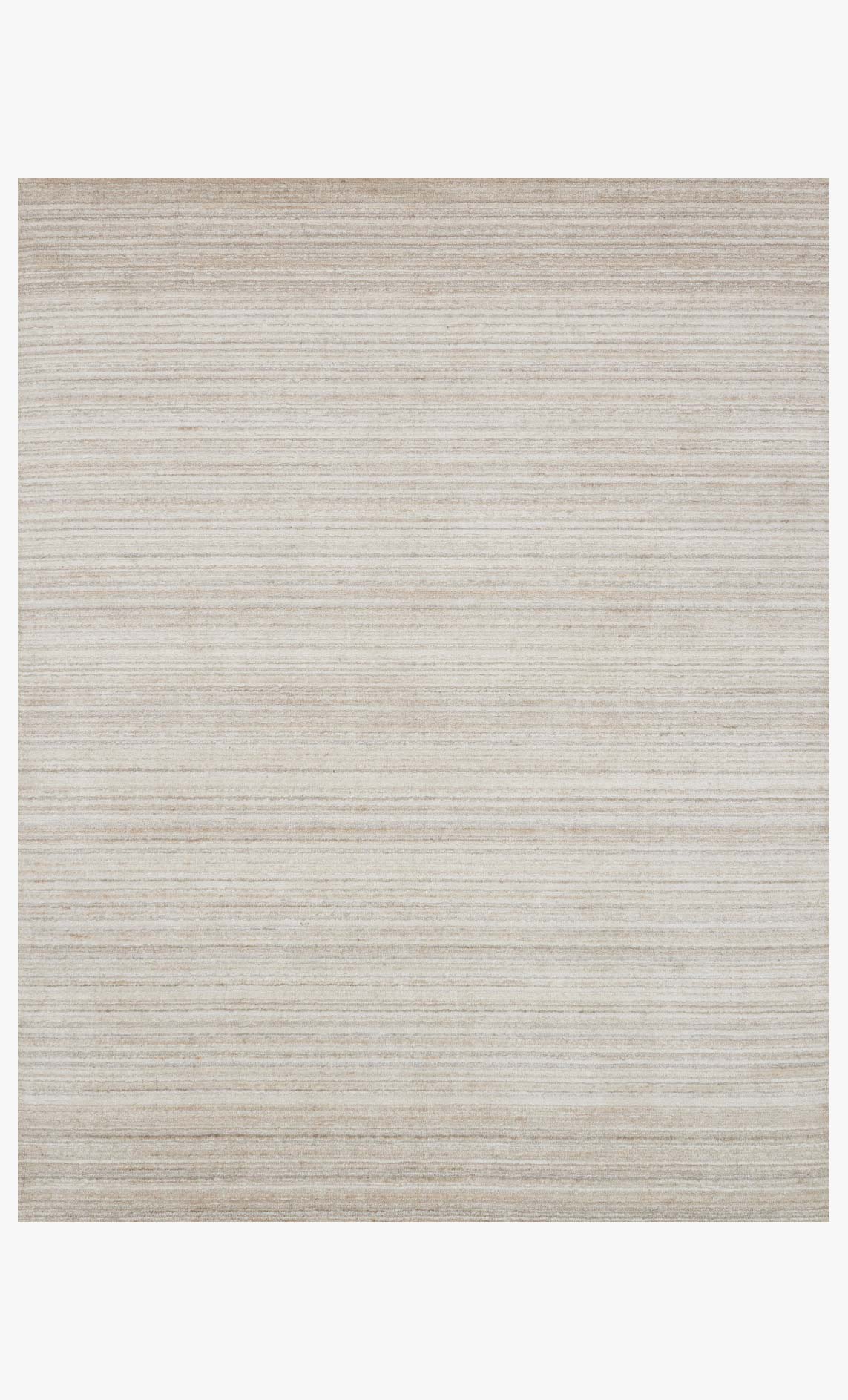 Ivory and natural hand-loomed rug with fine horizontal stripes, flat lay