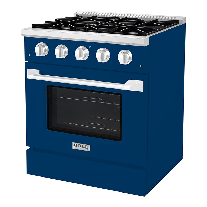 Hallman Bold 30-Inch Dual Fuel Range with 4.2 Cu. Ft. Electric Oven & 4 Gas Burners in Blue with Chrome Trim (HBRDF30CMBU)