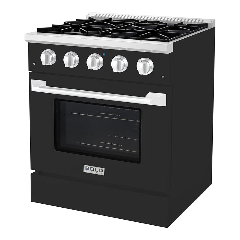Hallman Bold 30-Inch Dual Fuel Range with 4.2 Cu. Ft. Electric Oven & 4 Gas Burners in Matte Graphite with Chrome Trim (HBRDF30CMMG)