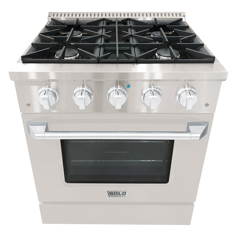 Hallman Bold 30-Inch Dual Fuel Range with 4.2 Cu. Ft. Electric Oven & 4 Gas Burners in Stainless Steel (HBRDF30CMSS)