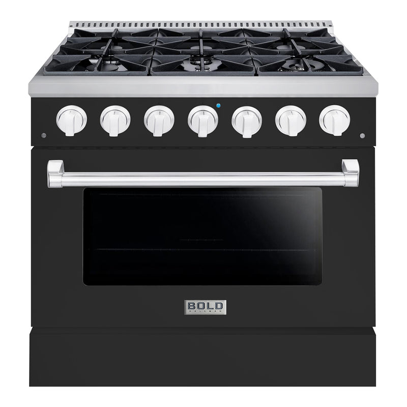 Hallman Bold 36-Inch Dual Fuel Range with 5.2 Cu. Ft. Electric Oven & 6 Gas Burners in Matte Graphite with Chrome Trim (HBRDF36CMMG)