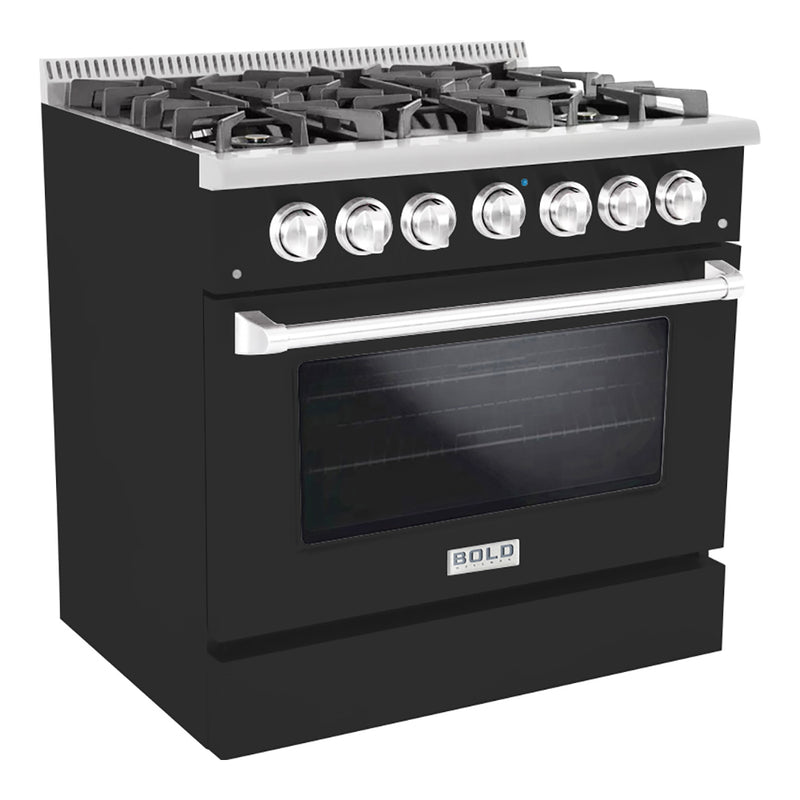 Hallman Bold 36-Inch Dual Fuel Range with 5.2 Cu. Ft. Electric Oven & 6 Gas Burners in Matte Graphite with Chrome Trim (HBRDF36CMMG)