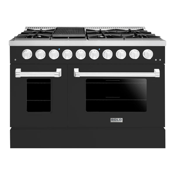 Hallman Bold 48-Inch Dual Fuel Range with 6.7 Cu. Ft. Gas Stove, Electric Oven & 8 Gas Burners in Matte Graphite with Chrome Trim (HBRDF48CMMG)