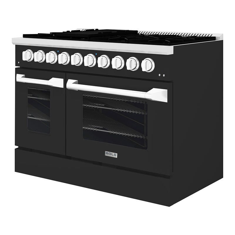 Hallman Bold 48-Inch Dual Fuel Range with 6.7 Cu. Ft. Gas Stove, Electric Oven & 8 Gas Burners in Matte Graphite with Chrome Trim (HBRDF48CMMG)