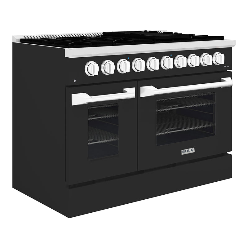 Hallman Bold 48-Inch Dual Fuel Range with 6.7 Cu. Ft. Gas Stove, Electric Oven & 8 Gas Burners in Matte Graphite with Chrome Trim (HBRDF48CMMG)