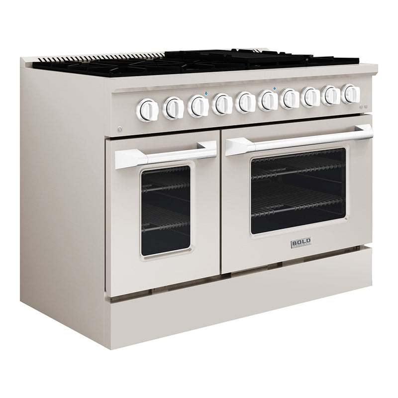 Hallman Bold 48-Inch Dual Fuel Range with 6.7 Cu. Ft. Gas Stove, Electric Oven & 8 Gas Burners in Stainless Steel with Chrome Trim (HBRDF48CMSS)