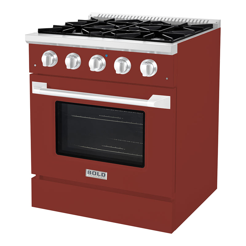 Hallman Bold 30-Inch Gas Range with 4.2 Cu. Ft. Gas Oven & 4 Gas Burners in Burgundy with Chrome Trim (HBRG30CMBG)