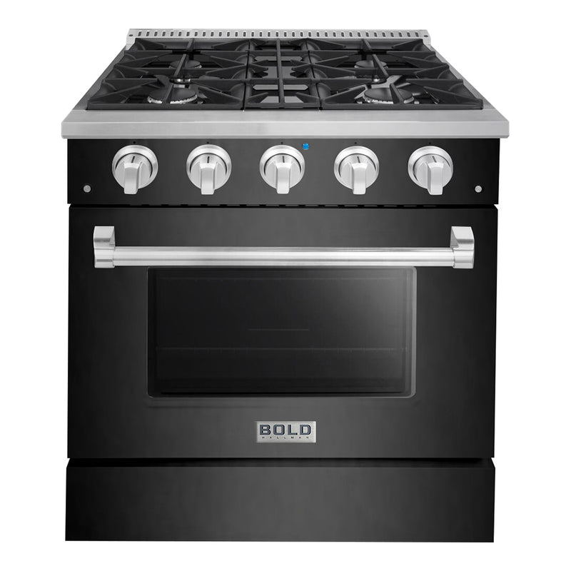 Hallman Bold 30-Inch Gas Range with 4.2 Cu. Ft. Gas Oven & 4 Gas Burners in Black Titanium with Chrome Trim (HBRG30CMBT)