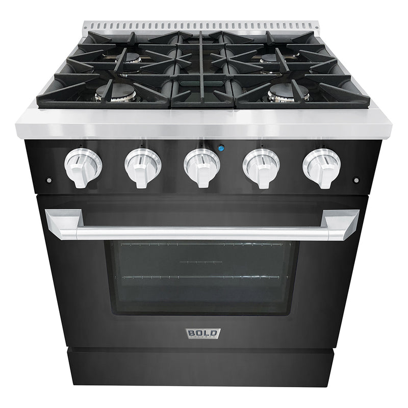 Hallman Bold 30-Inch Gas Range with 4.2 Cu. Ft. Gas Oven & 4 Gas Burners in Black Titanium with Chrome Trim (HBRG30CMBT)
