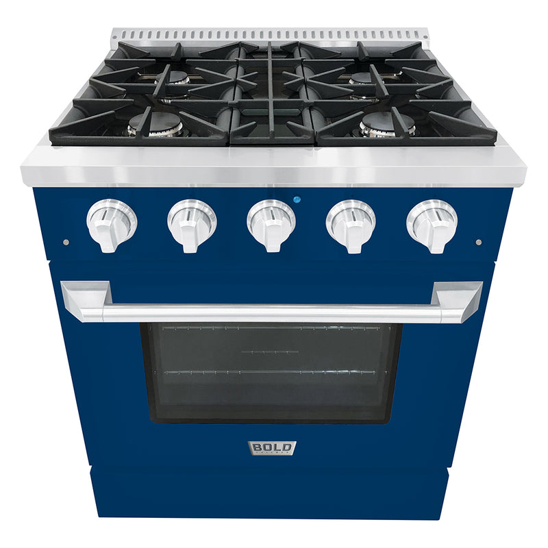 Hallman Bold 30-Inch Gas Range with 4.2 Cu. Ft. Gas Oven & 4 Gas Burners in Blue with Chrome Trim (HBRG30CMBU)