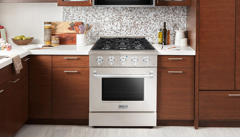 Hallman Bold 30-Inch Gas Range with 4.2 Cu. Ft. Gas Oven & 4 Gas Burners in Stainless Steel (HBRG30CMSS)