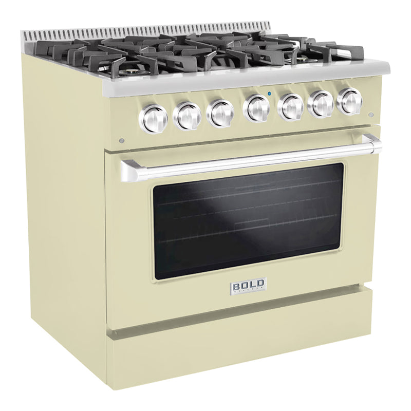 Hallman Bold 36-Inch Gas Range with 5.2 Cu. Ft. Gas Oven & 6 Gas Burners in Antique White with Chrome Trim (HBRG36CMAW)