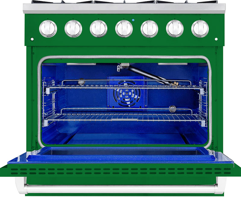 Hallman Bold 36-Inch Gas Range with 5.2 Cu. Ft. Gas Oven & 6 Gas Burners in Emerald Green with Chrome Trim (HBRG36CMGN)
