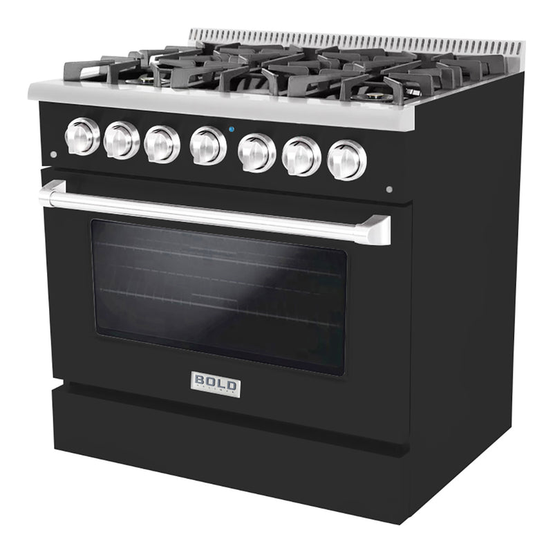 Hallman Bold 36-Inch Gas Range with 5.2 Cu. Ft. Gas Oven & 6 Gas Burners in Matte Graphite with Chrome Trim (HBRG36CMMG)