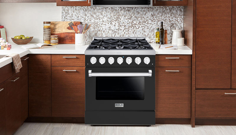 Hallman Bold 36-Inch Gas Range with 5.2 Cu. Ft. Gas Oven & 6 Gas Burners in Matte Graphite with Chrome Trim (HBRG36CMMG)