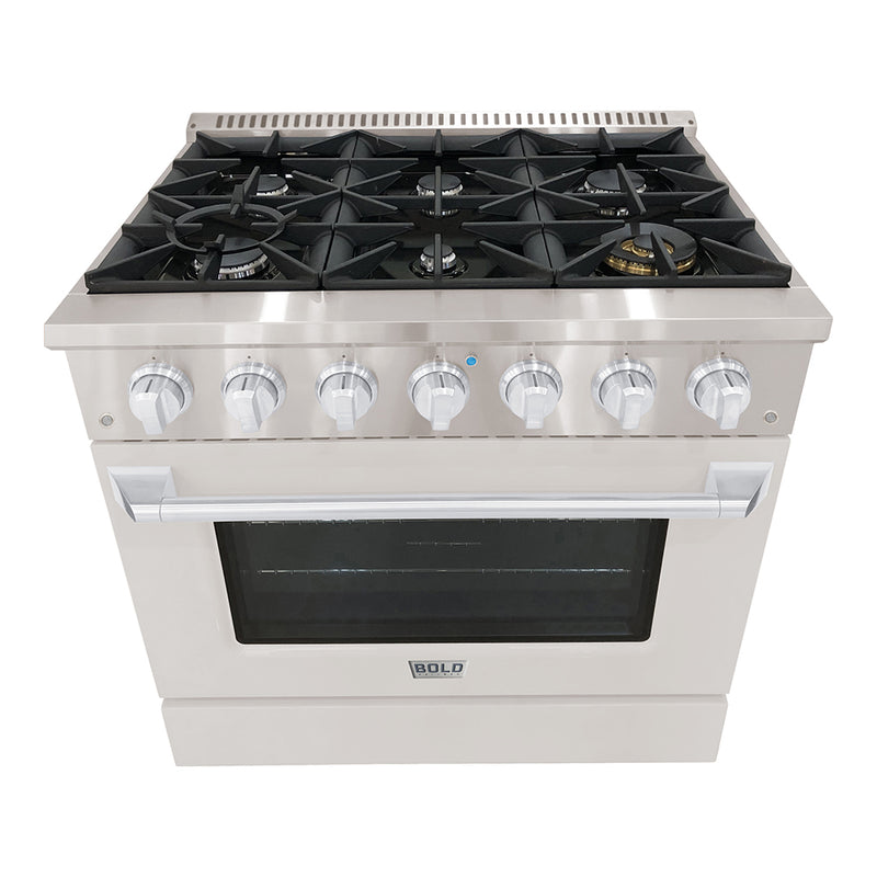 Hallman Bold 36-Inch Gas Range with 5.2 Cu. Ft. Gas Oven & 6 Gas Burners in Stainless Steel (HBRG36CMSS)