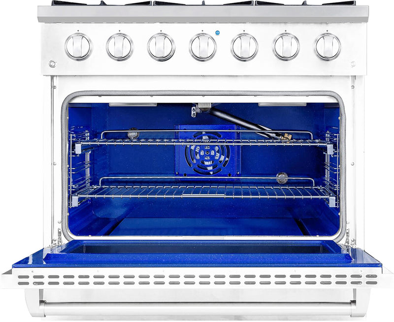 Hallman Bold 36-Inch Gas Range with 5.2 Cu. Ft. Gas Oven & 6 Gas Burners in White with Chrome Trim (HBRG36CMWT)