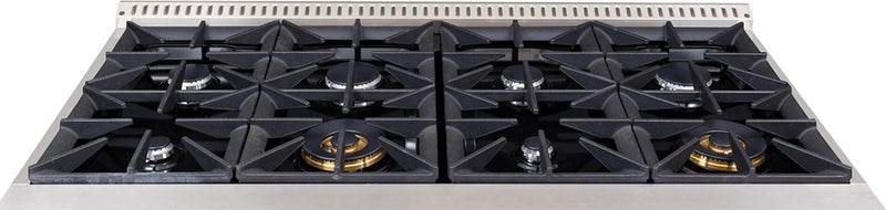 Hallman Bold 48-Inch Gas Range with 6.7 Cu. Ft. Gas Oven & 8 Gas Burners in Glossy Black with Chrome Trim (HBRG48CMGB)