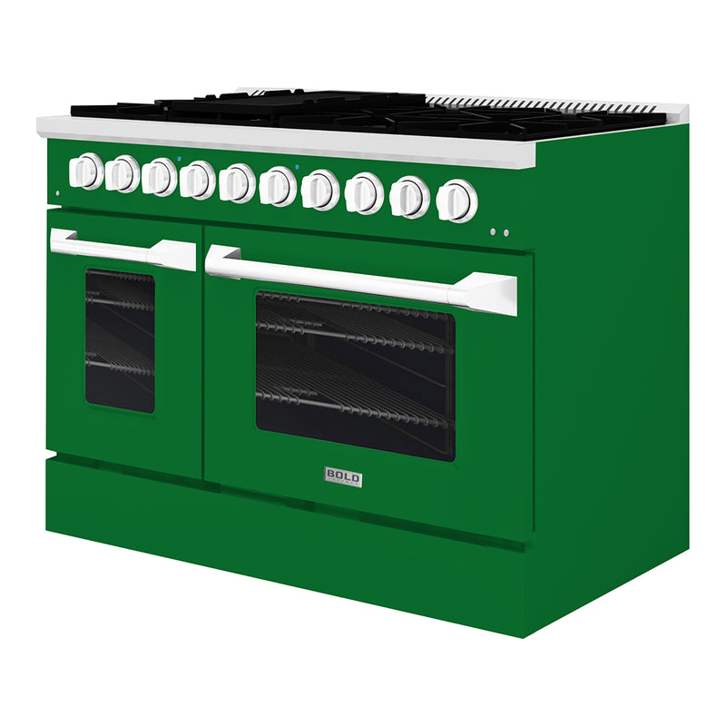 Hallman Bold 48-Inch Gas Range with 6.7 Cu. Ft. Gas Oven & 8 Gas Burners in Emerald Green with Chrome Trim (HBRG48CMGN)