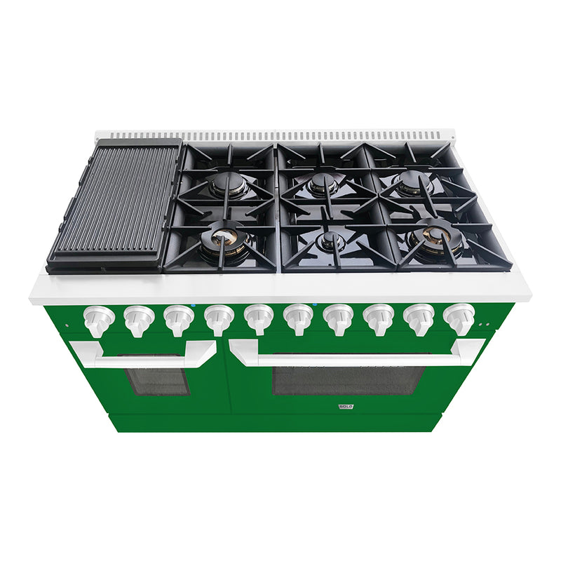 Hallman Bold 48-Inch Gas Range with 6.7 Cu. Ft. Gas Oven & 8 Gas Burners in Emerald Green with Chrome Trim (HBRG48CMGN)