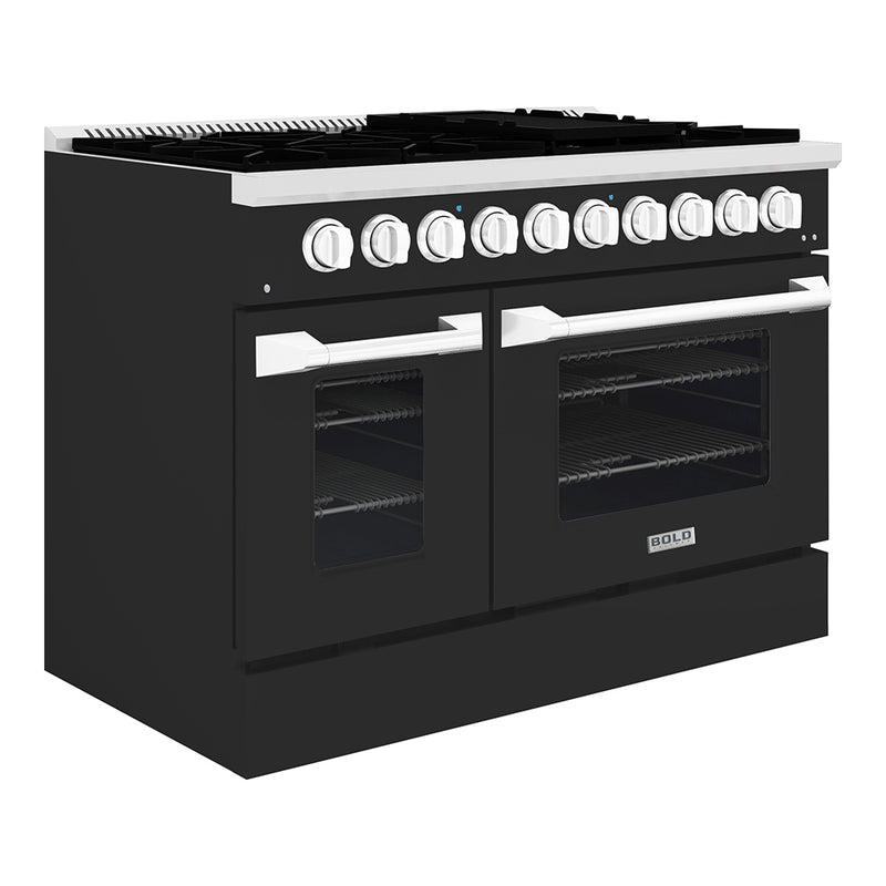 Hallman Bold 48-Inch Gas Range with 6.7 Cu. Ft. Gas Oven & 8 Gas Burners in Matte Graphite with Chrome Trim (HBRG48CMMG)