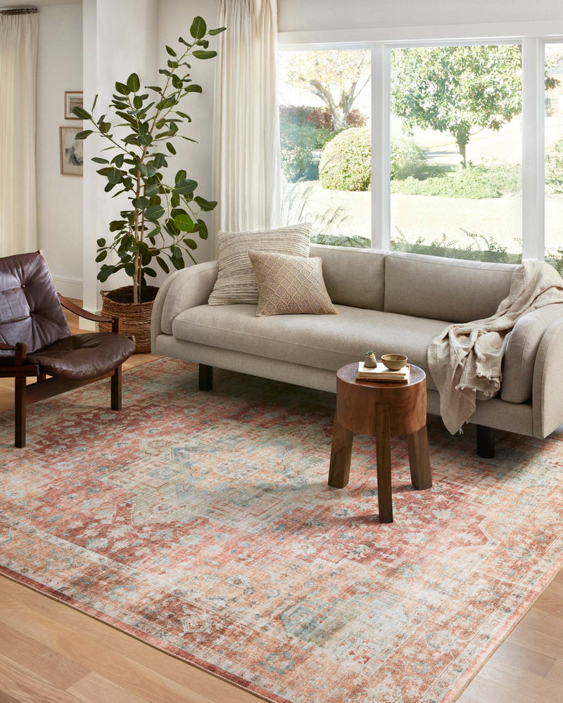 Loloi II Heidi Collection - Traditional Power Loomed Rug in Terracotta & Aqua (HEI-01)