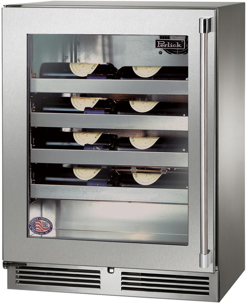 Perlick 24" Signature Series Built-In Wine Cooler with 20 Bottle Capacity Single Zone with Glass Door in Stainless Steel  (HH24WM-4-3)