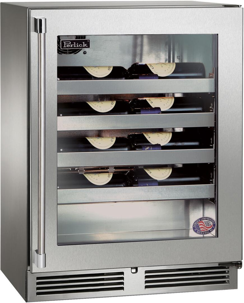 Perlick 24" Signature Series Built-In Wine Cooler with 20 Bottle Capacity Single Zone with Glass Door in Stainless Steel  (HH24WM-4-3)