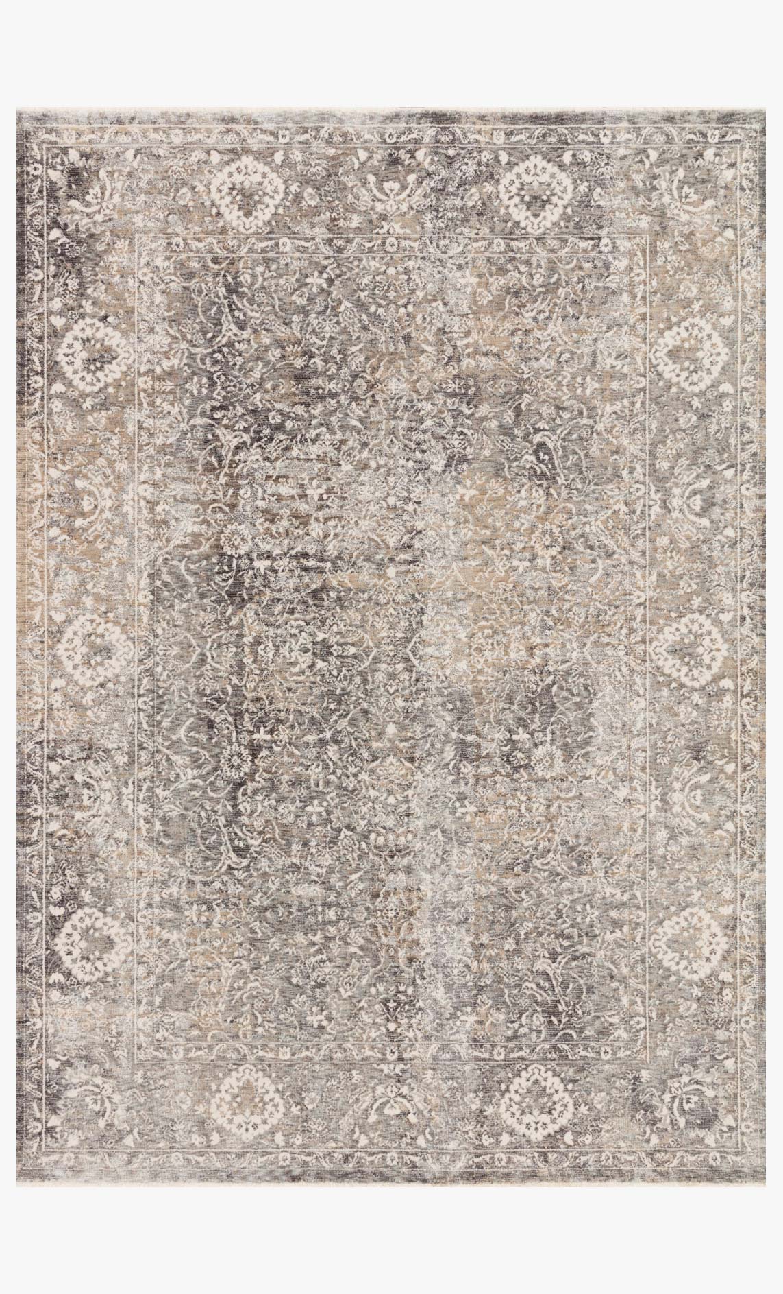 Transitional power-loomed rug with ornate medallion pattern, stone gray and ivory
