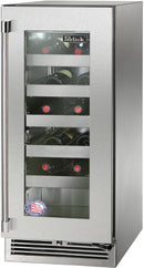 Perlick 15" Signature Series Built-In Wine Cooler with 20 Bottle Capacity Single Zone with Glass Door in Stainless Steel  (HP15WM-4-3)