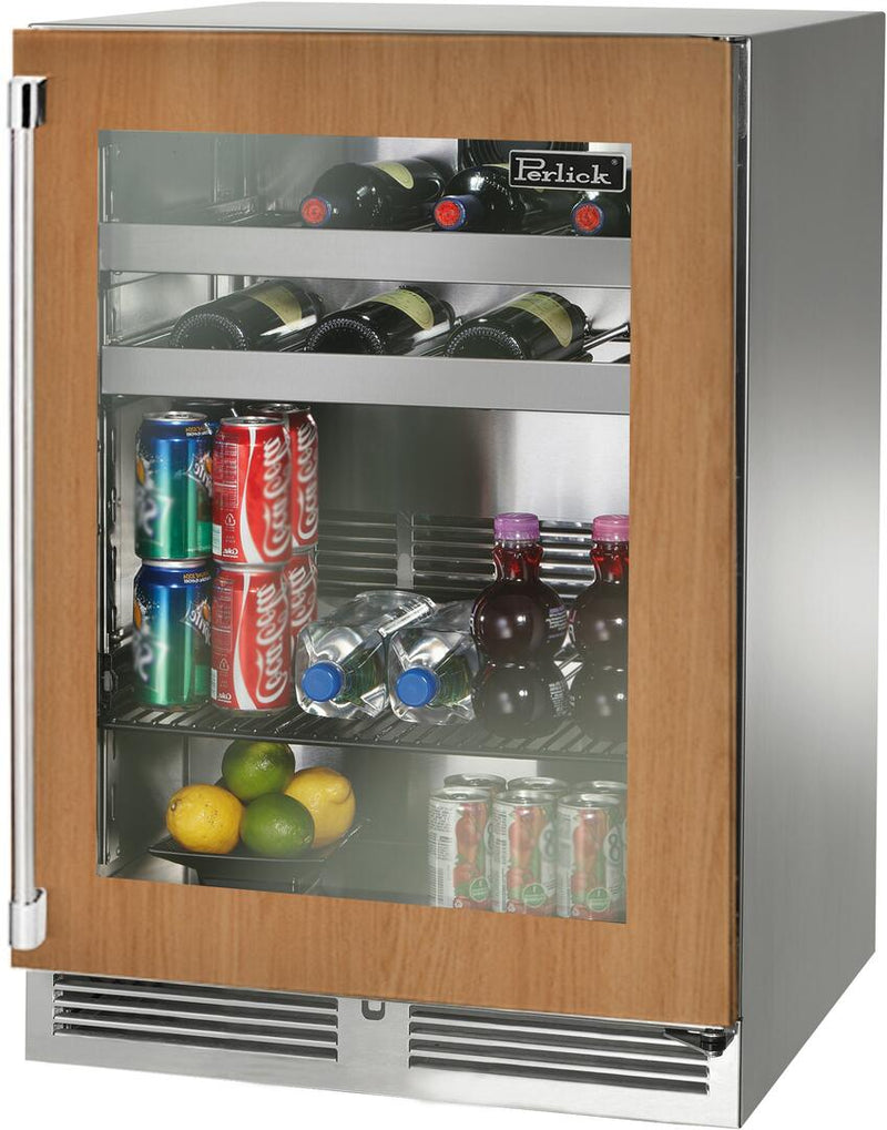 Perlick 24" Signature Series Outdoor Built-In Glass Door Beverage Center with 5.2 cu. ft. Capacity in Panel Ready (HP24BM-4-4)