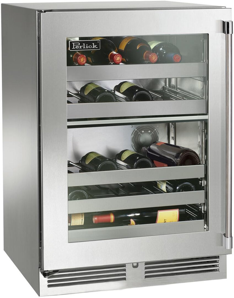 Perlick 24" Signature Series Built-In Wine Cooler with 32 Bottle Capacity Dual Zone with Glass Door in Stainless Steel  (HP24DM-4-3)