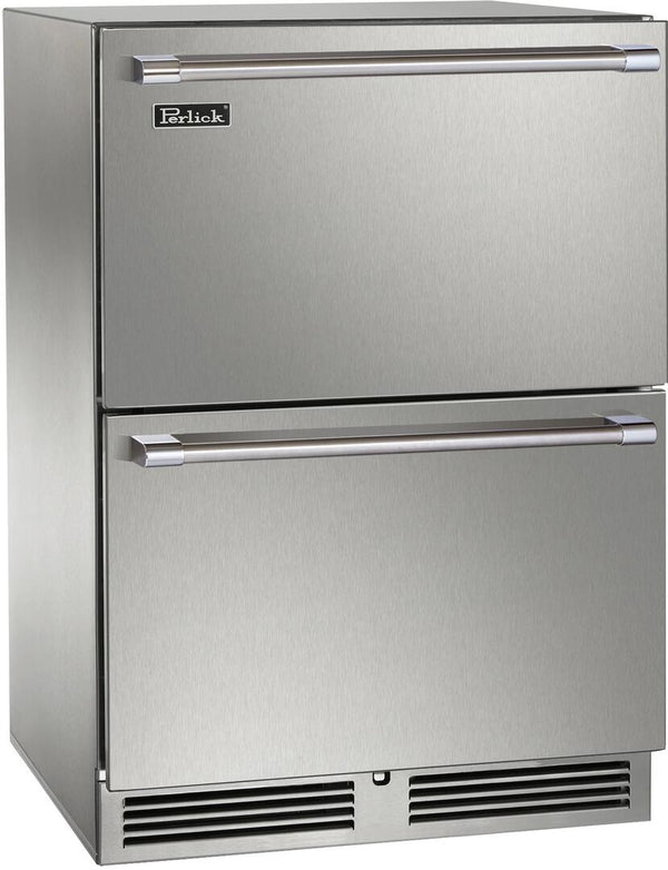 Perlick 24-Inch Signature Series Outdoor Built-In Counter Depth Drawer Refrigerator with 5.2 cu. ft. Capacity in Stainless Steel (HP24RM-4-5)