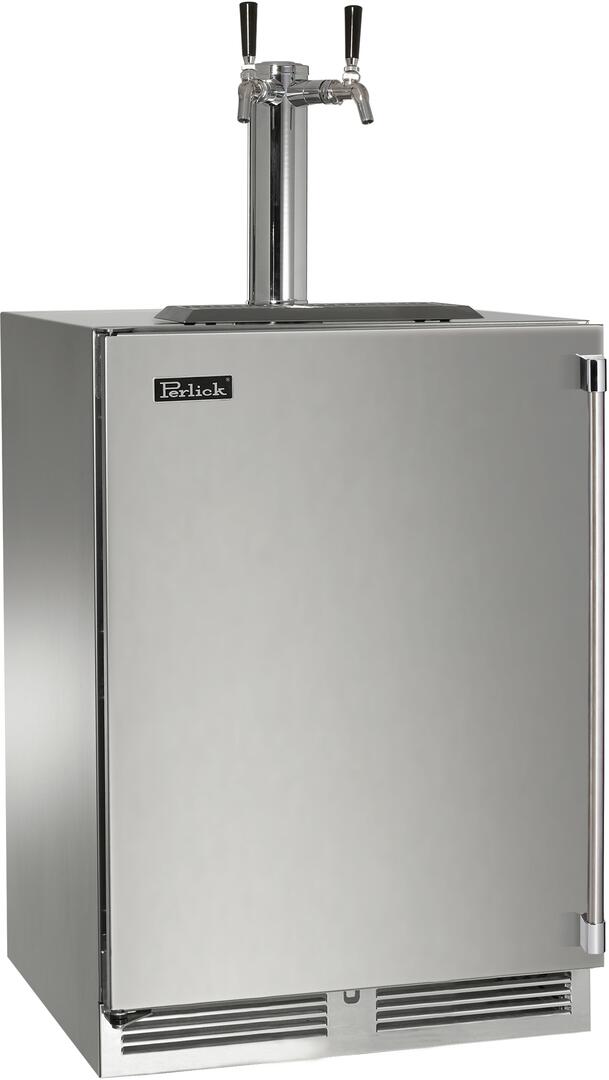 Stainless steel Perlick beer dispenser with dual taps, front door and base grille