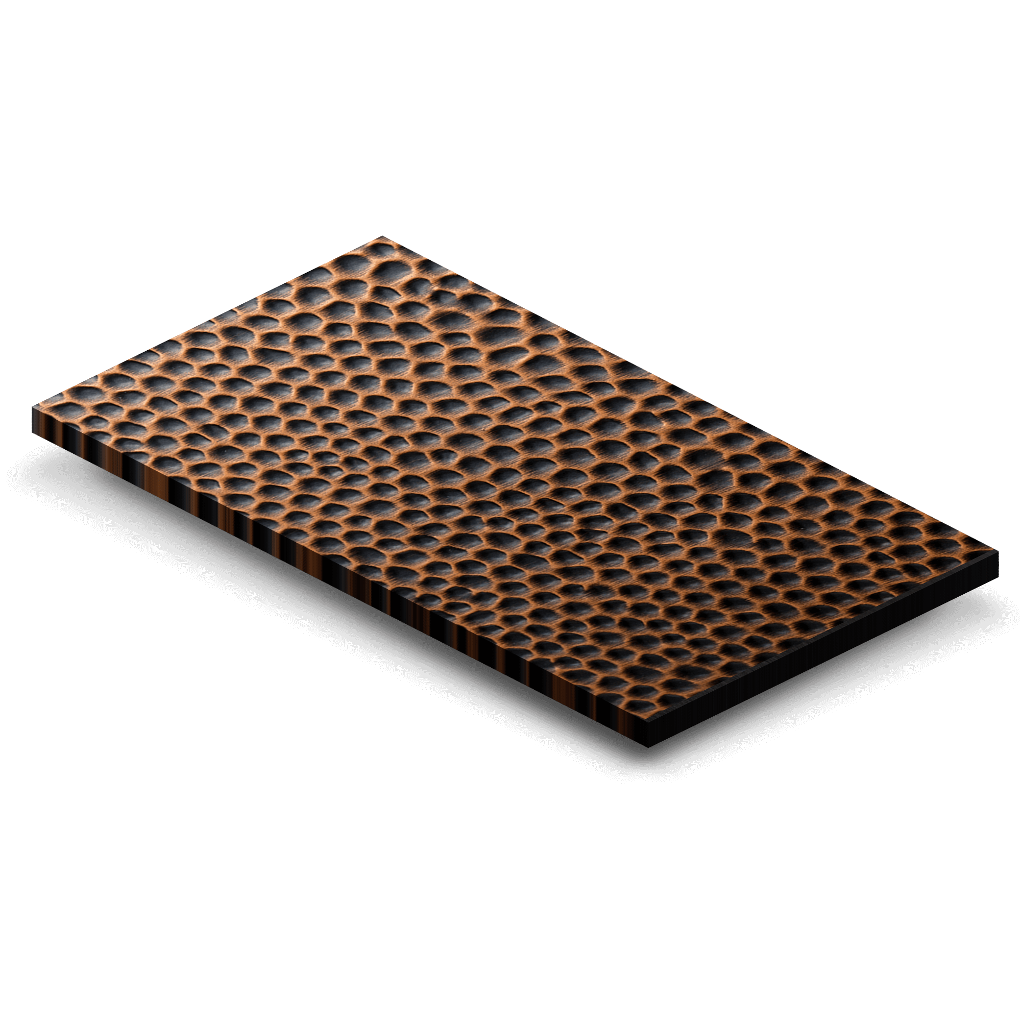 3 x 5 hand-hammered copper sample tile with raised honeycomb pattern