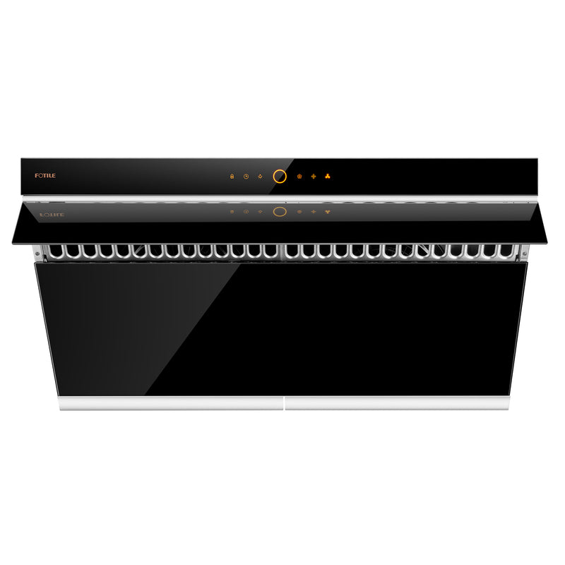 Fotile Slant Vent Series 36-Inch 1000 CFM Under Cabinet or Wall Mount Range Hood with 2 LED lights, and Touchscreen in Onyx Black Tempered Glass (JQG9006)