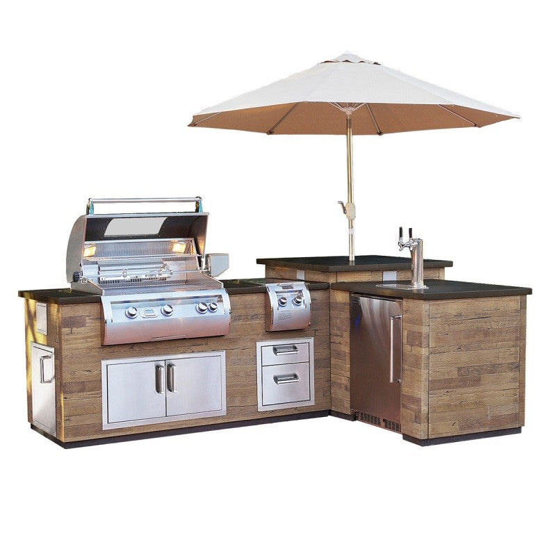 Fire Magic Silver Pine L-Shaped Reclaimed Wood Island System with Refrigerator Cutout(IL660-SPR-116BA)